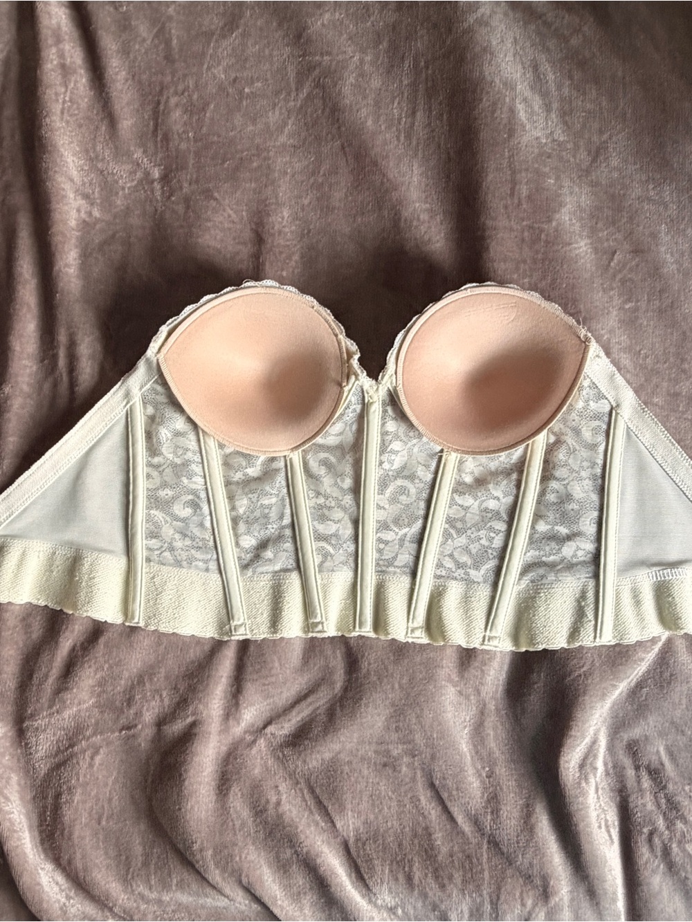 Vintage Carnival White Lace Longline Strapless Bustier Bra Corset Size 32B 32C - Picture 5 of 10